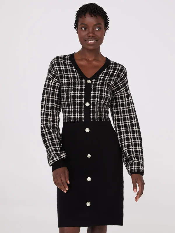 Colour Block V-Neck Sweater Dress - Image 3