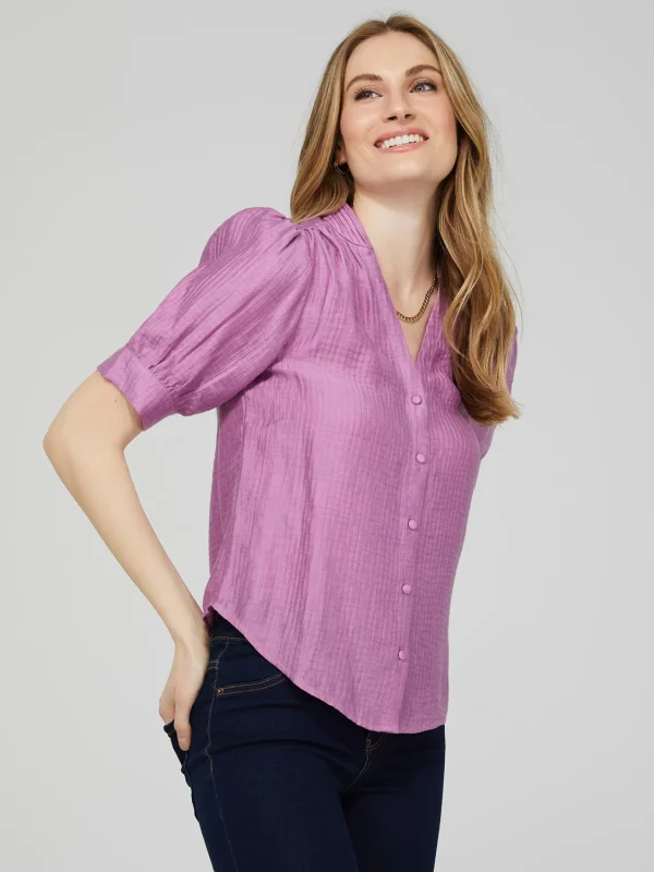 Split V-Neck Blouse With Pintuck Detail - Image 3
