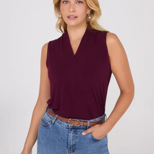 Sleeveless Pleated V-Neck Top