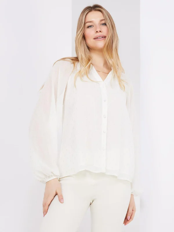 Collarless Button-Front Blouse - Image 3