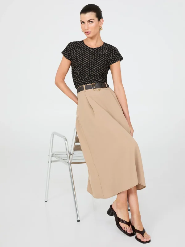 Geo Print Short Raglan Sleeve Top With Side Pleats - Image 4