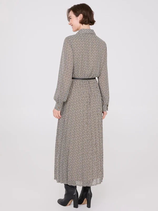 Geo Print Chiffon Dress With Belt - Image 4