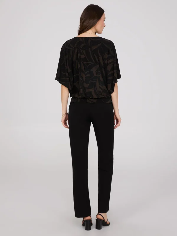 Foliage Print V-Neck Kimono Sleeve Top - Image 4