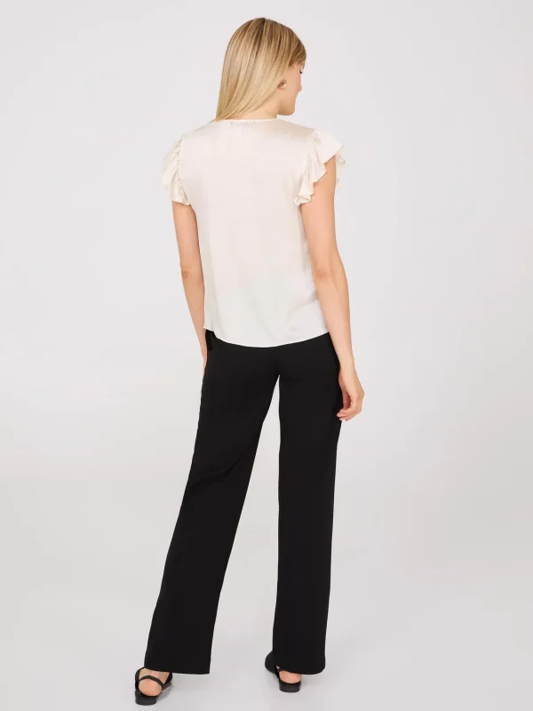 Crinkle Satin Ruffle Sleeve Button-Front Blouse - Image 8