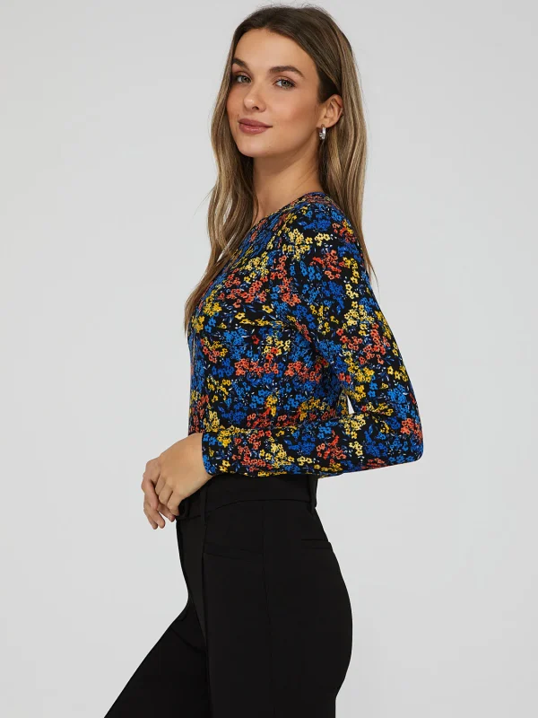 Floral Print Keyhole Front Top - Image 3