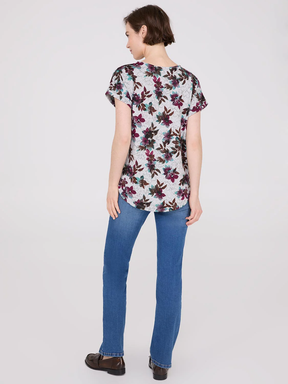 Floral Print Cuffed Dolman Sleeve T-Shirt - Image 4