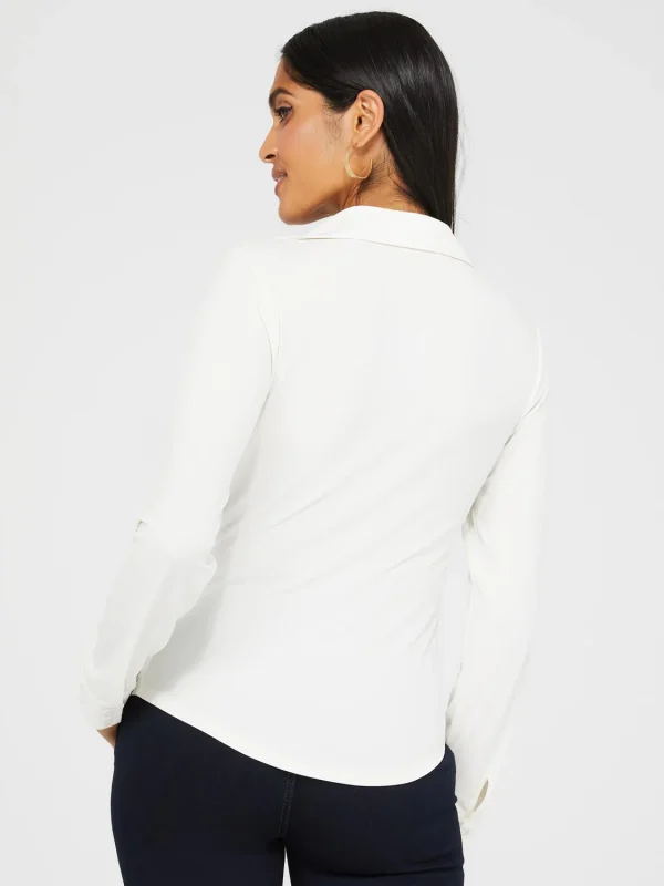 Split Neck Long Sleeve Button-Down Blouse - Image 4