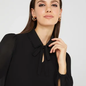 Chiffon Popover Blouse With Pearl Trim Collar