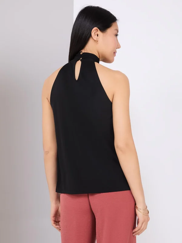 Floral Placement Mock Neck Halter Top - Image 4
