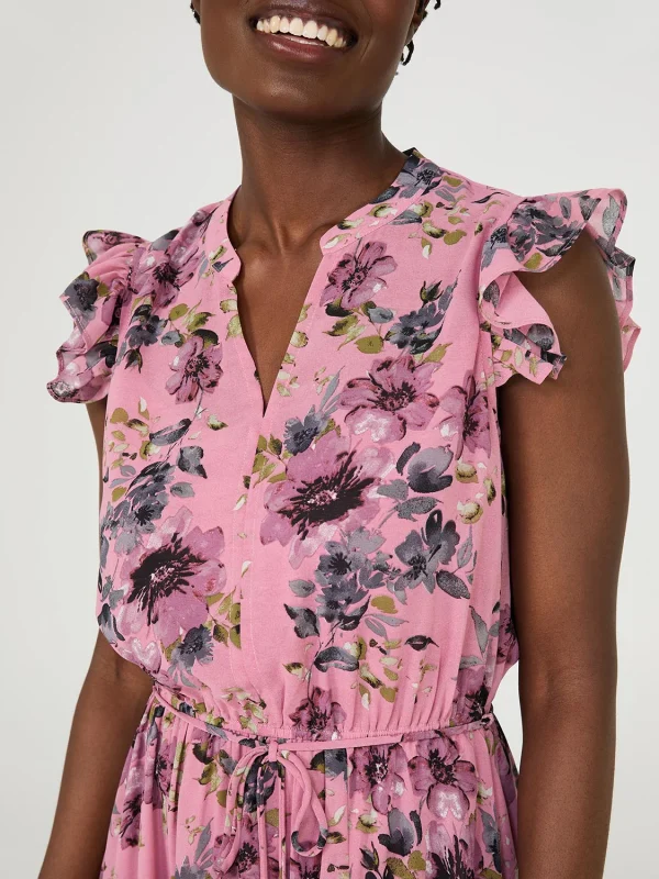 Sleeveless Floral Print Chiffon Midi Dress - Image 3