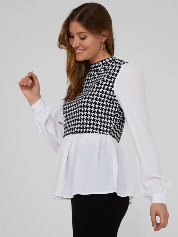 2-Fer Houndstooth Vest With Crepe Long Sleeve Top - Image 3