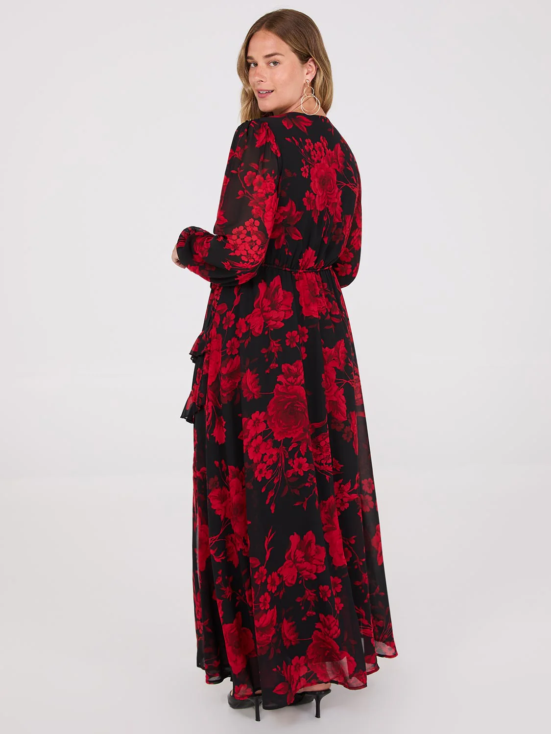 Chiffon Floral Print Ruffle Skirt Maxi Dress - Image 6