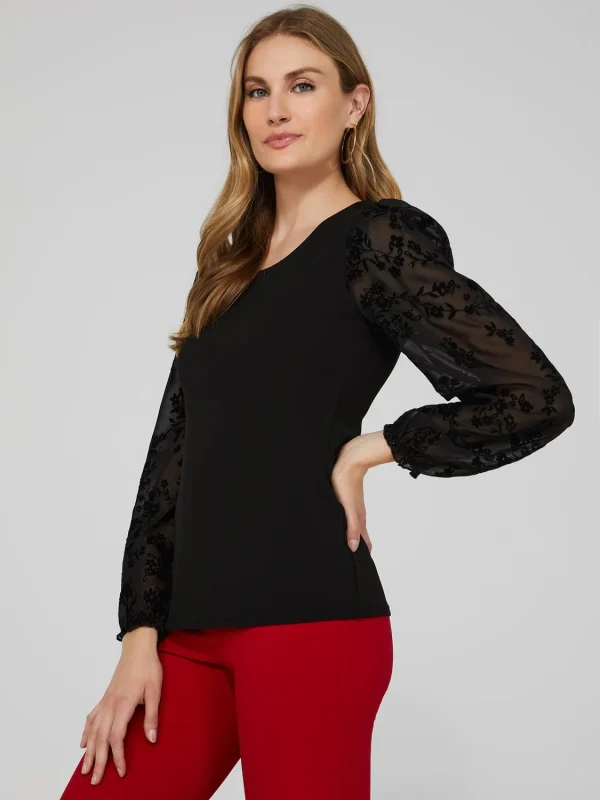 Round Neck Top With Sheer Chiffon Long Sleeves - Image 3