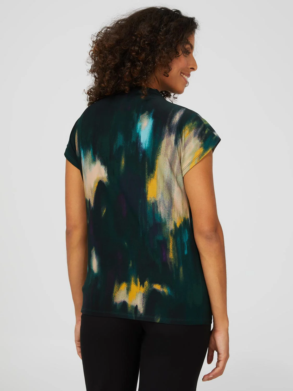 Short Dolman Sleeve Printed Funnel Neck Top - Image 4