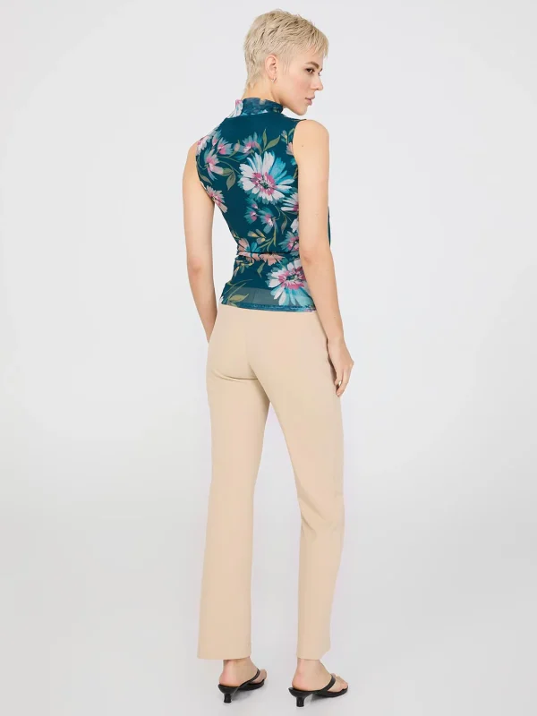 Floral Print Mock Neck Mesh Top - Image 4