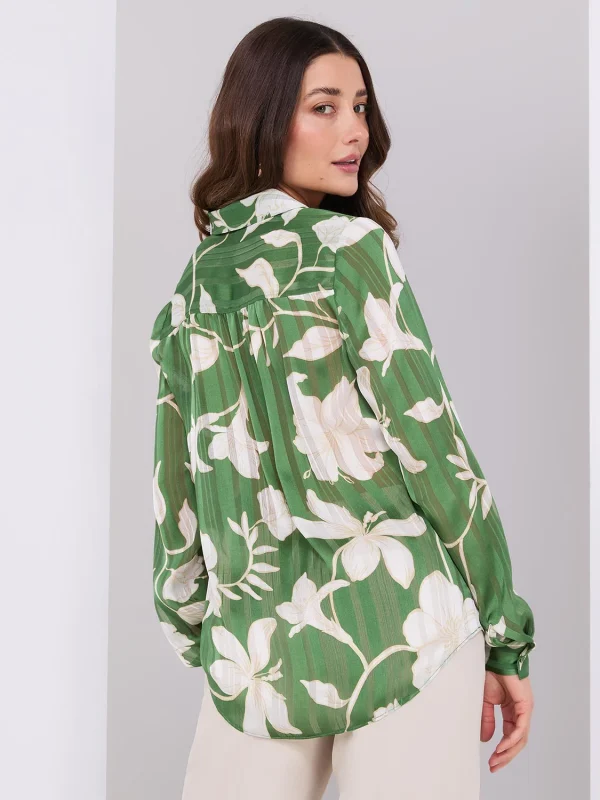 Printed Shadow Stripe Button-Front Blouse - Image 6