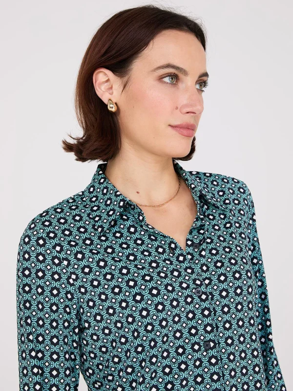 Printed Button-Front Classic Blouse - Image 2
