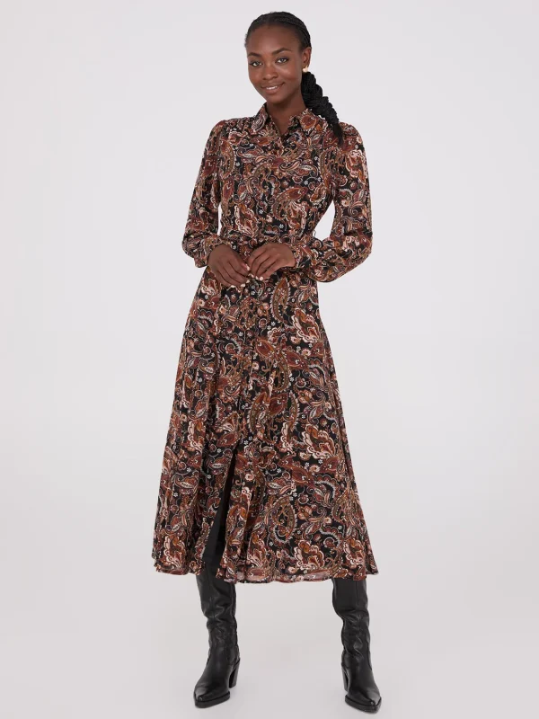 Paisley Print Chiffon Maxi Shirt Dress - Image 3