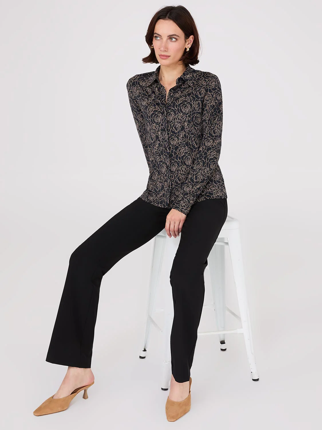Floral Print Button-Front Classic Blouse - Image 2