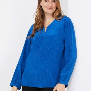 Textured V-Neck Blouse With Hardware Detail