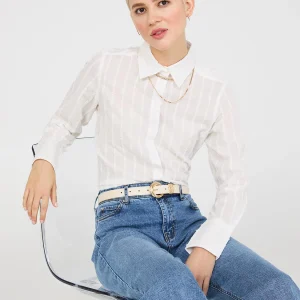 Textured Long Sleeve Button-Front Blouse