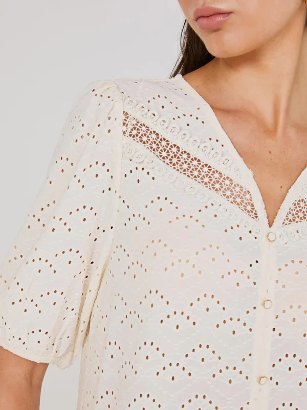 Eyelet V-Neck Top With Balloon Sleeves - Image 2