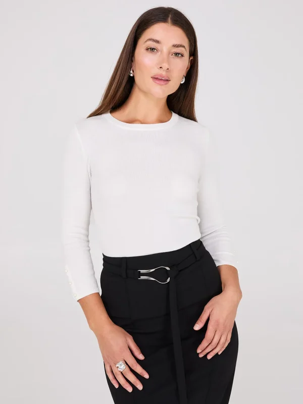 Round Neck Sweater With Button Details - Image 2