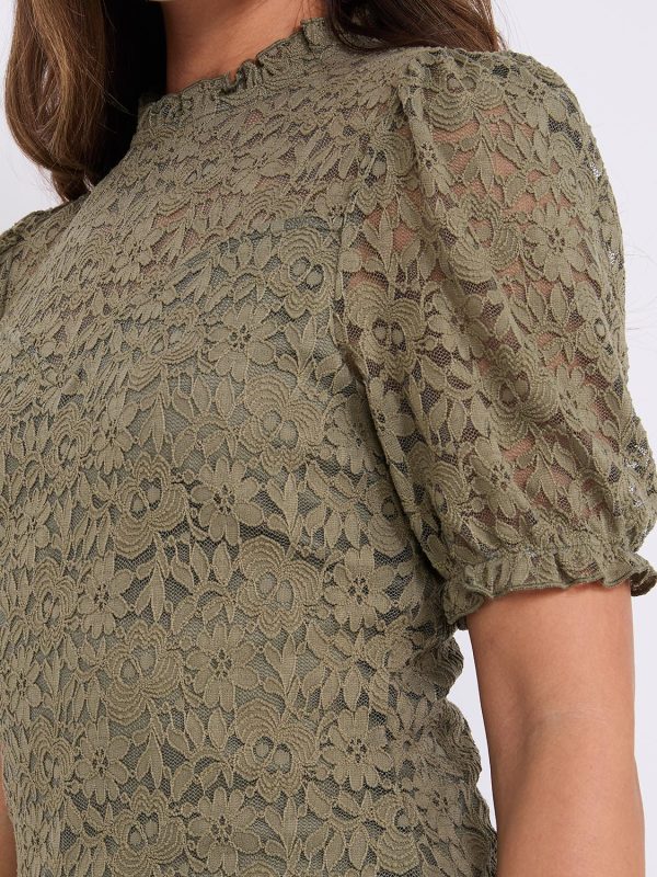 Floral Lace Mock Neck Short Sleeve Top - Image 12
