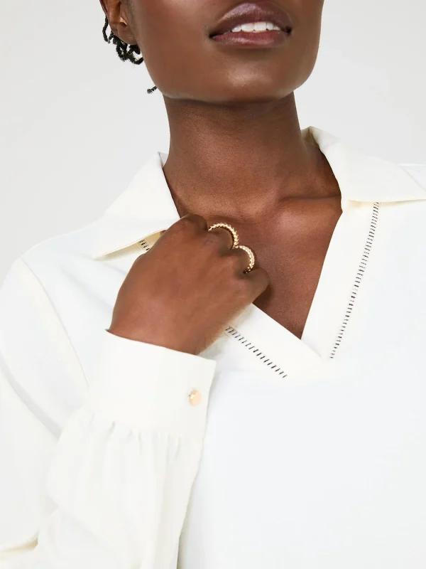 Textured Johnny Collar Popover Blouse - Image 3
