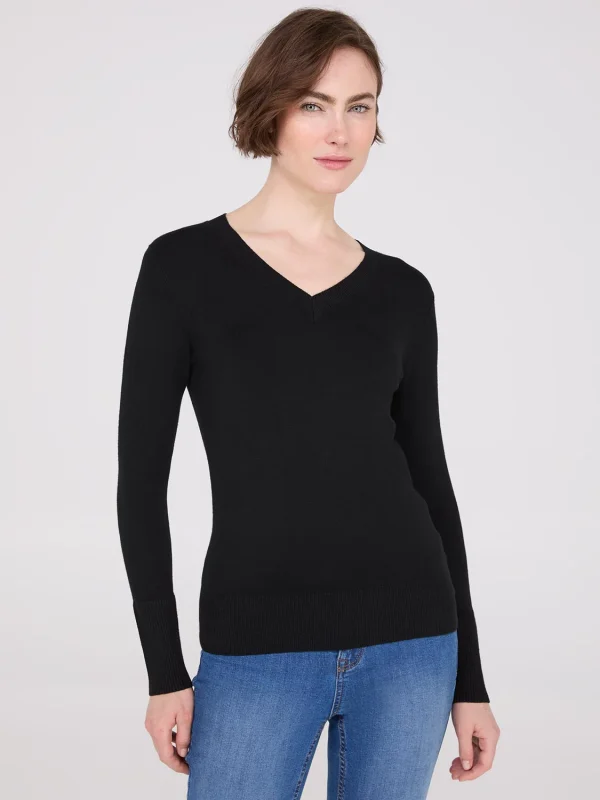 V-Neck Long Sleeve Sweater With Ribbed Details - Image 2