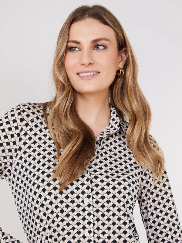 Geo Print Button-Front Blouse - Image 3