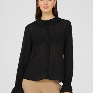 Textured Button-Front Ruffle Collar Blouse