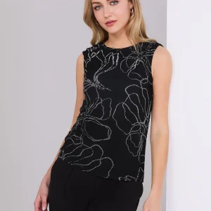 Sleeveless Floral Print Mesh Top