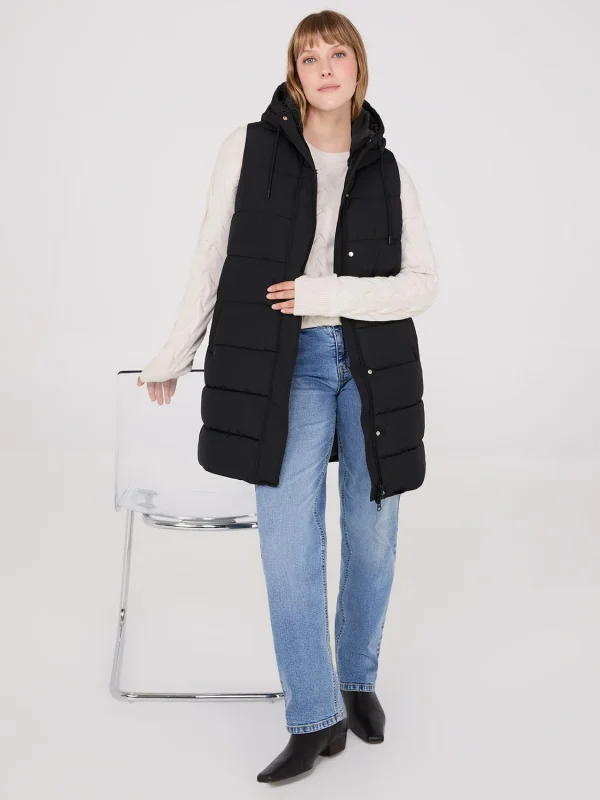 Long Hooded Puffer Vest - Image 4