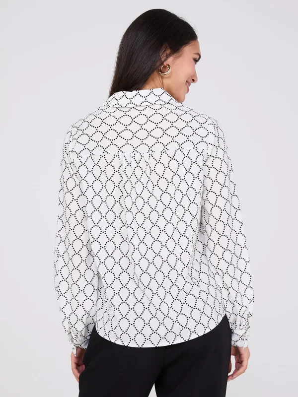 Silky Geo Print Button-Front Blouse - Image 5