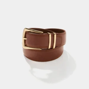 Gold Buckle Faux Leather Belt