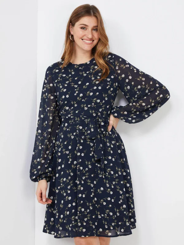 Floral Print Chiffon Fit & Flare Dress - Image 2