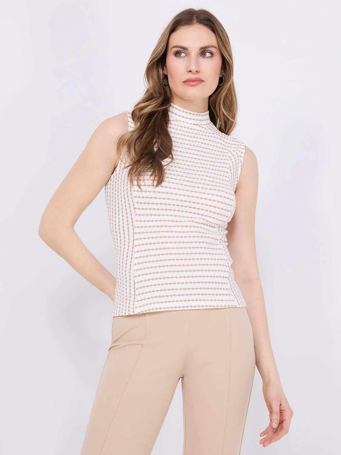 Textured Sleeveless Mock Neck Top - Image 2