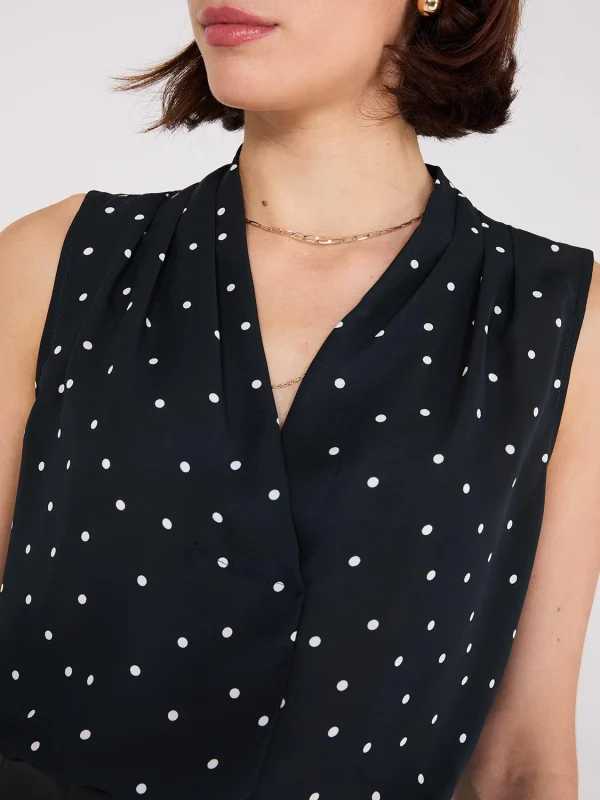 Sleeveless Dot Print V-Neck Blouse - Image 2
