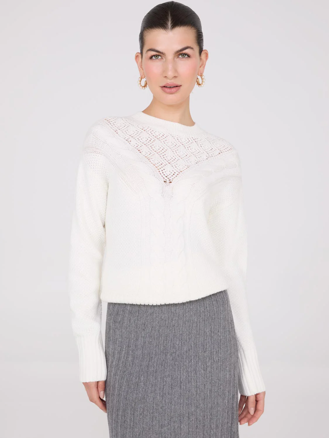 Cable Knit Pointelle Sweater - Image 5