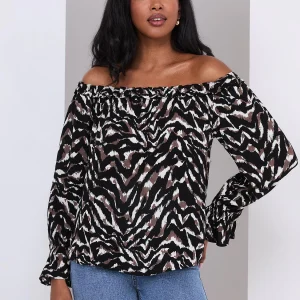 Animal Print Off-The-Shoulder Top With Ruffle Details
