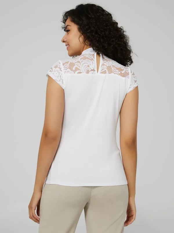Keyhole Mock Neck Top With Lace Detail - Image 5