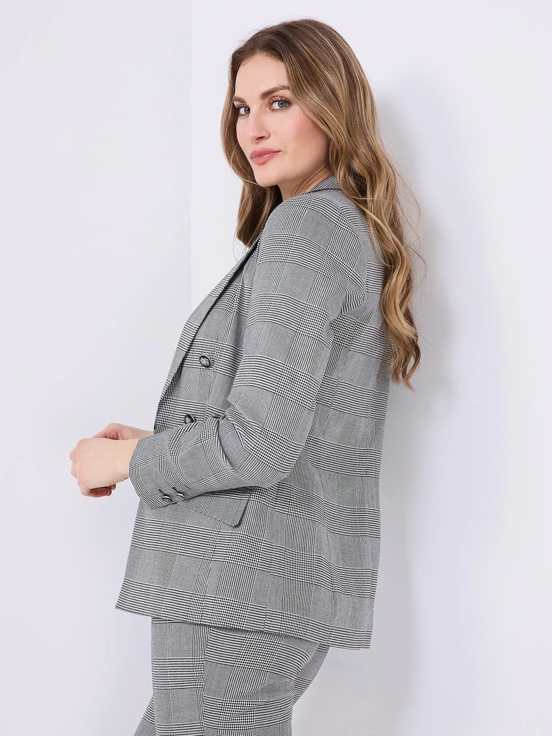 Plaid Faux Double Breasted Blazer - Image 5