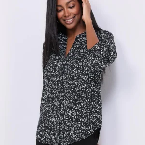 Floral Print Chiffon Split Neck Blouse