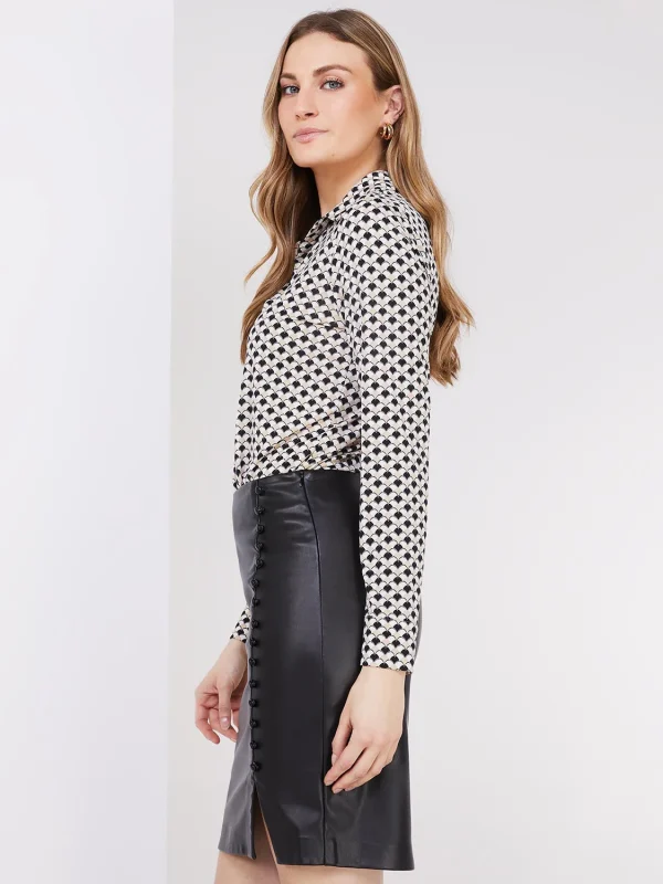 Geo Print Button-Front Blouse - Image 5