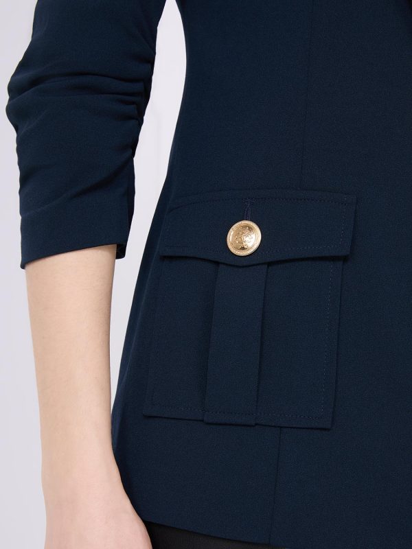 3/4 Ruched Sleeve Crepe Blazer - Image 14
