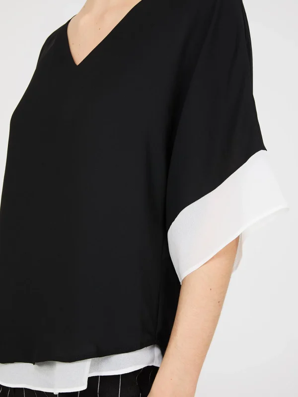 Colour Block V-Neck Dolman Sleeve Top - Image 2