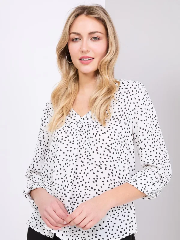 Printed V-Neck Long Sleeve Popover Blouse - Image 2