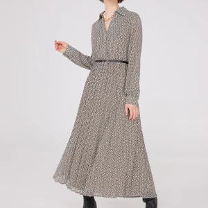 Geo Print Chiffon Dress With Belt