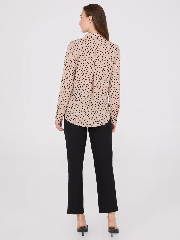 Dot Print Chiffon Button-Front Blouse - Image 4